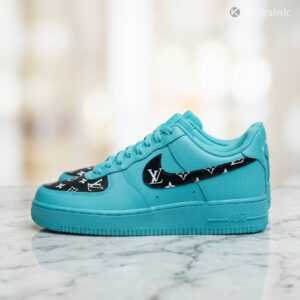 Custom Hand Painted LV Light Blue AF1 Sneakers custom hand painted gc light blue af1 sneakers (1)