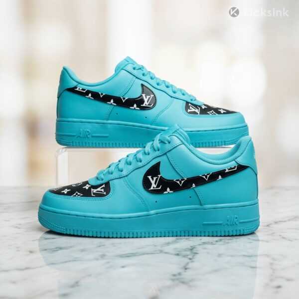Custom Hand Painted LV Light Blue AF1 Sneakers