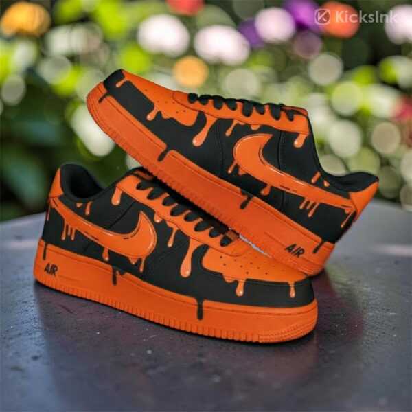 Home custom black orange drip air force 1 sneakers 02