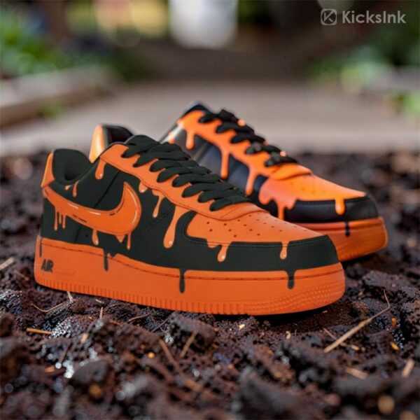 custom black orange drip air force 1 sneakers 03