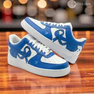 Custom Hand Painted Blue Ribbon AF1 Shoes custom hand painted blue ribbon af1 shoes 01