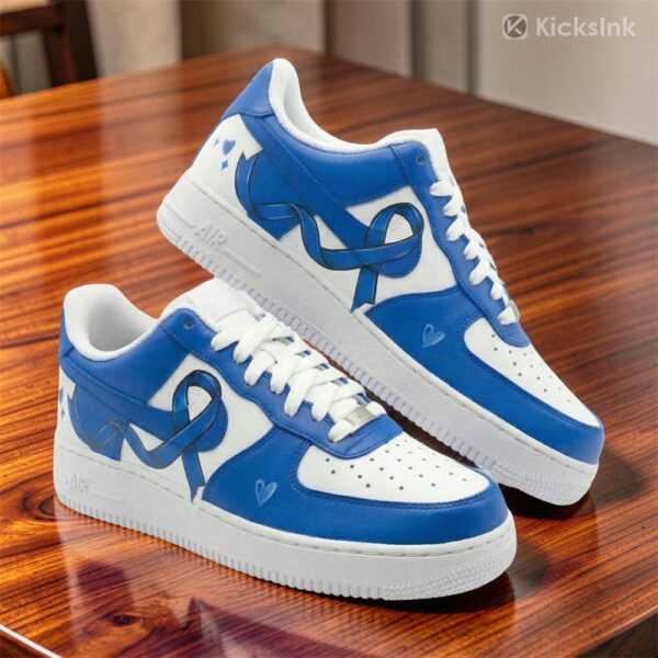 Home custom hand painted blue ribbon af1 shoes 03