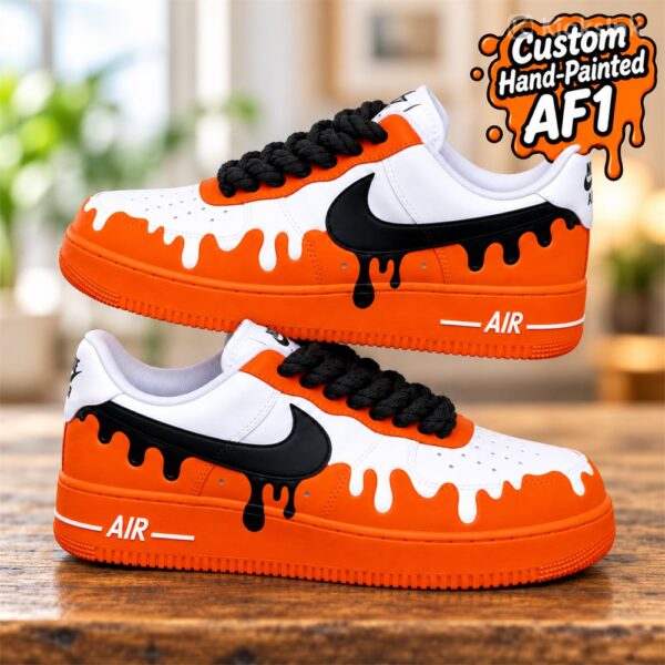 custom orange black drip af1 sneakers 01