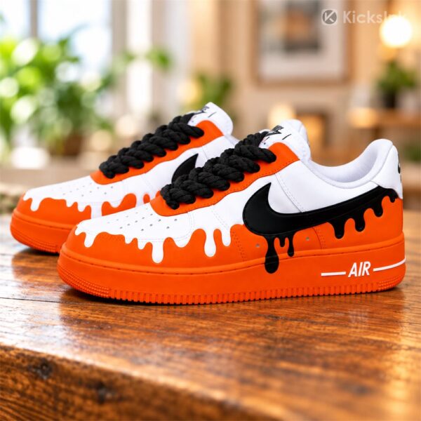 custom orange black drip af1 sneakers 02
