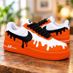 Custom Orange Black Drip AF1 Sneakers custom orange black drip af1 sneakers 04
