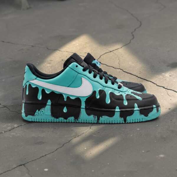 Custom teal black drip sneakers Custom teal black drip sneakers