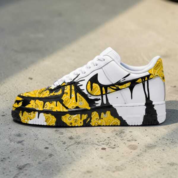 Custom Yellow Bandana Sneakers, Yellow Paisley Hand Painted Shoes Custom yellow drip sneakers