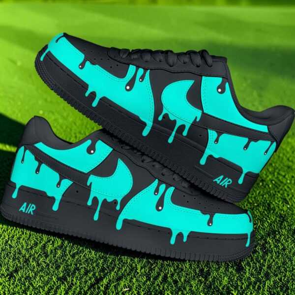 Black and teal drip sneakers Black and teal drip sneakers