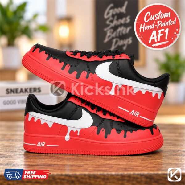 custom black red drip sneakers (1) custom black red drip sneakers