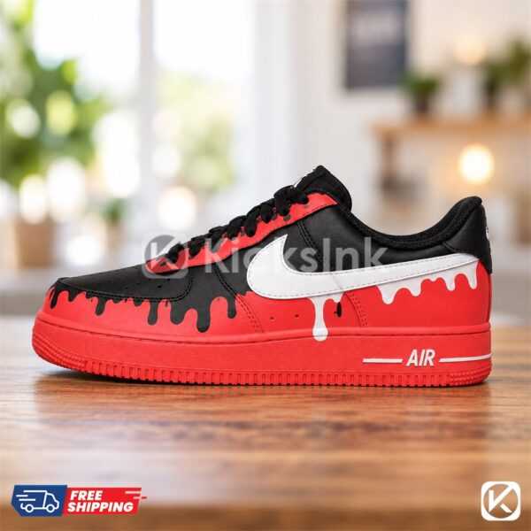 Custom Black Red Drip Sneakers
