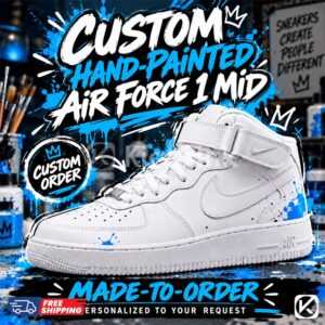 Personalized Custom AF1 Mid Sneakers, Made to Order Hand Painted Shoes, Design Your Own Shoes custom hand painted air force 1 mid mockup web