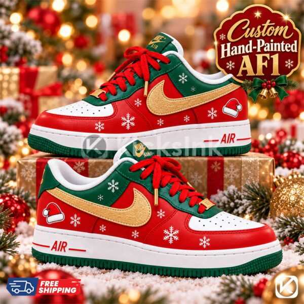 custom hand painted christmas sneakers, red green af1 shoes (1)