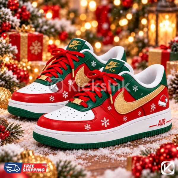 custom hand painted christmas sneakers, red green af1 shoes (2)