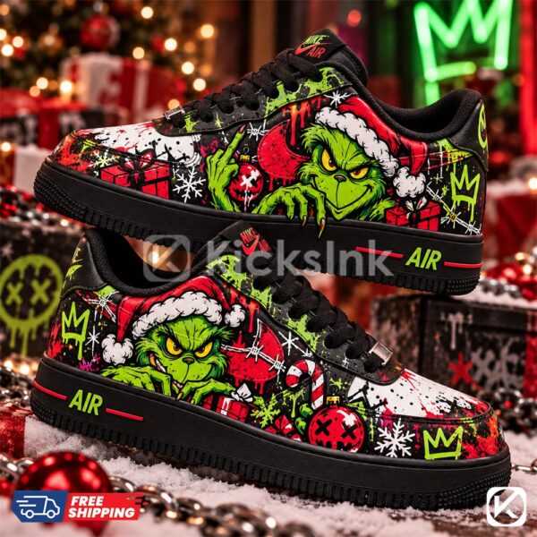 grinch graffiti holiday sneakers mockup web Grinch Christmas sneakers with gifts