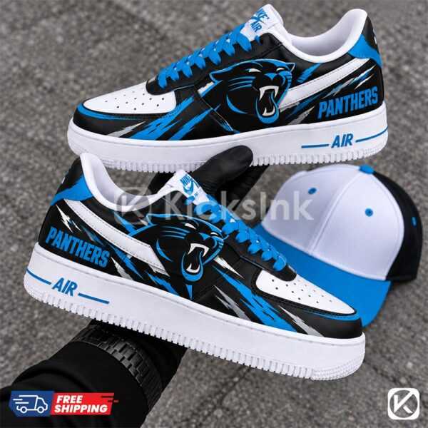 carolina panthers custom hand painted football shoes 01 Panthers custom sneakers and cap
