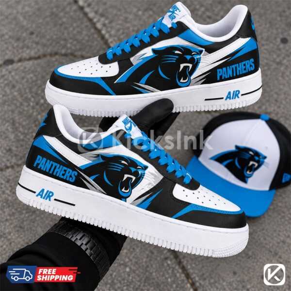 carolina panthers custom hand painted football shoes 02 Panthers custom sneakers and cap