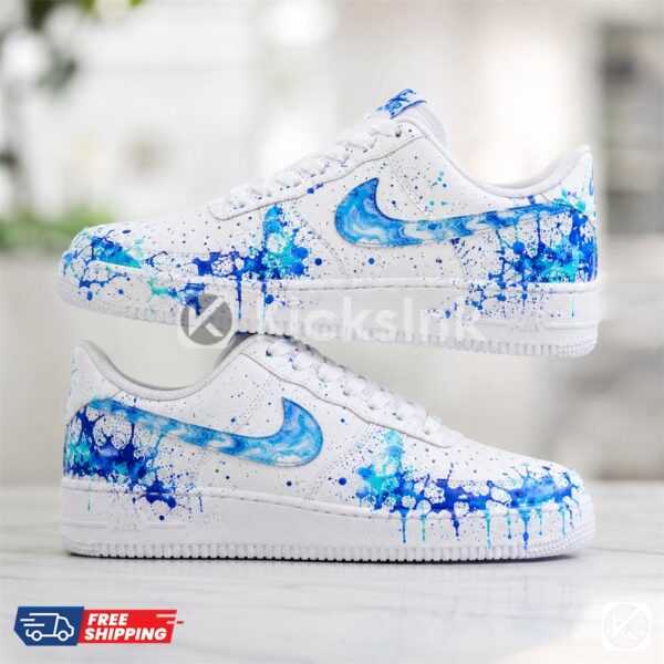custom blue splash af1 sneakers 01 Custom Blue Splash Shoes