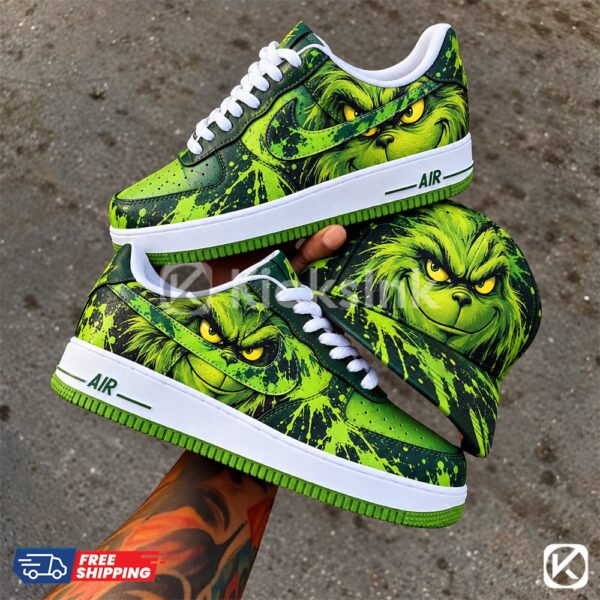 custom dark grinch hand painted sneakers 04 Grinch custom sneakers air force 1