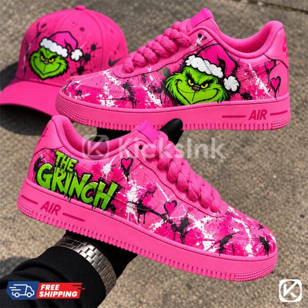 custom hot pink grinch hand painted sneakers chunky rope 01 Pink Grinch custom sneakers.