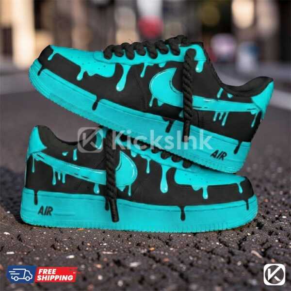 custom turquoise black drip sneakers 01 Custom Turquoise Black Drip Sneakers