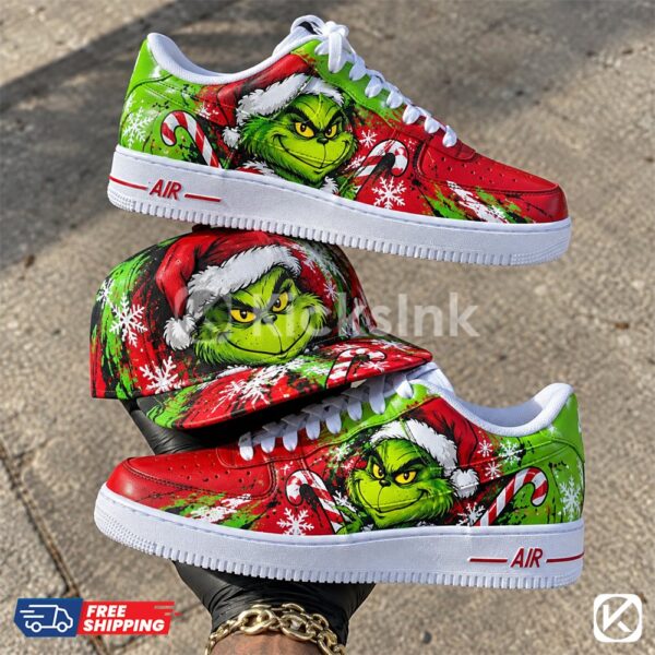 grinchmas red custom christmas shoes personalized holiday 07 Grinch themed shoes and hat